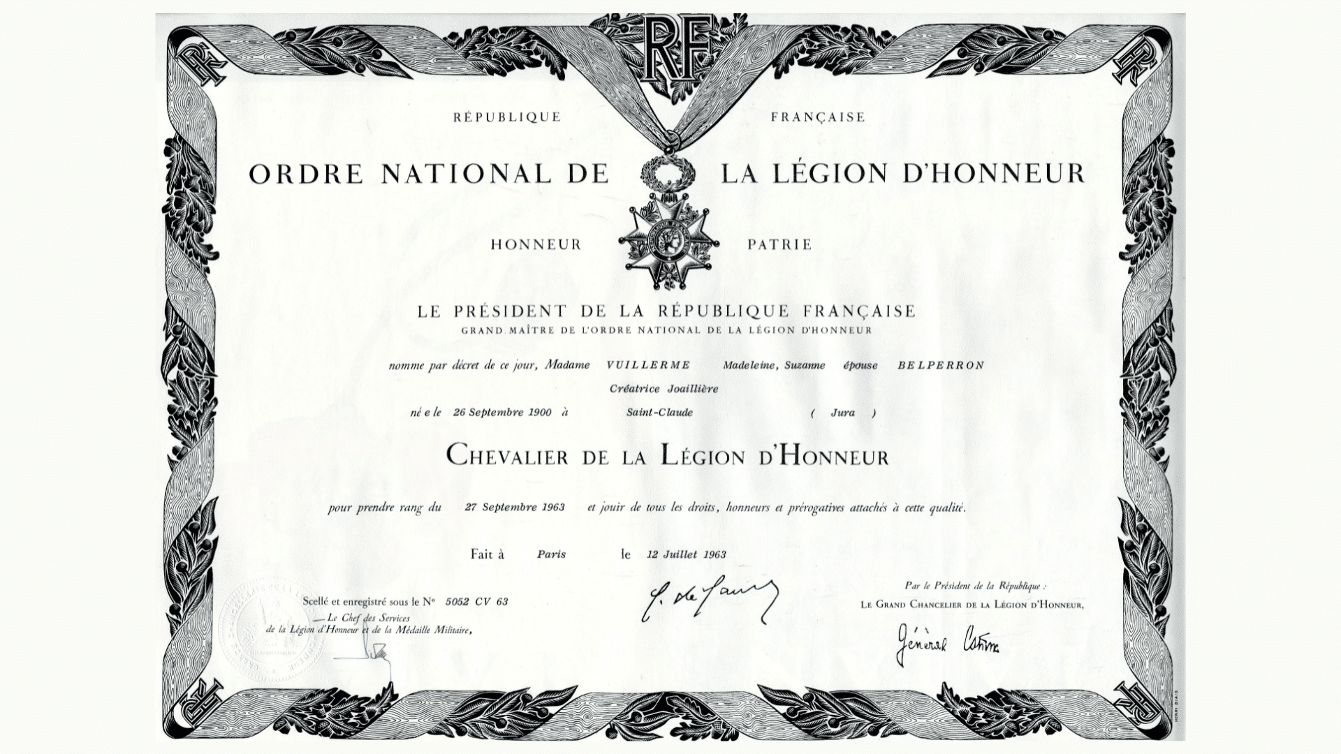 Légion d'Honneur de Suzanne Belperron ©Olivier Baroin