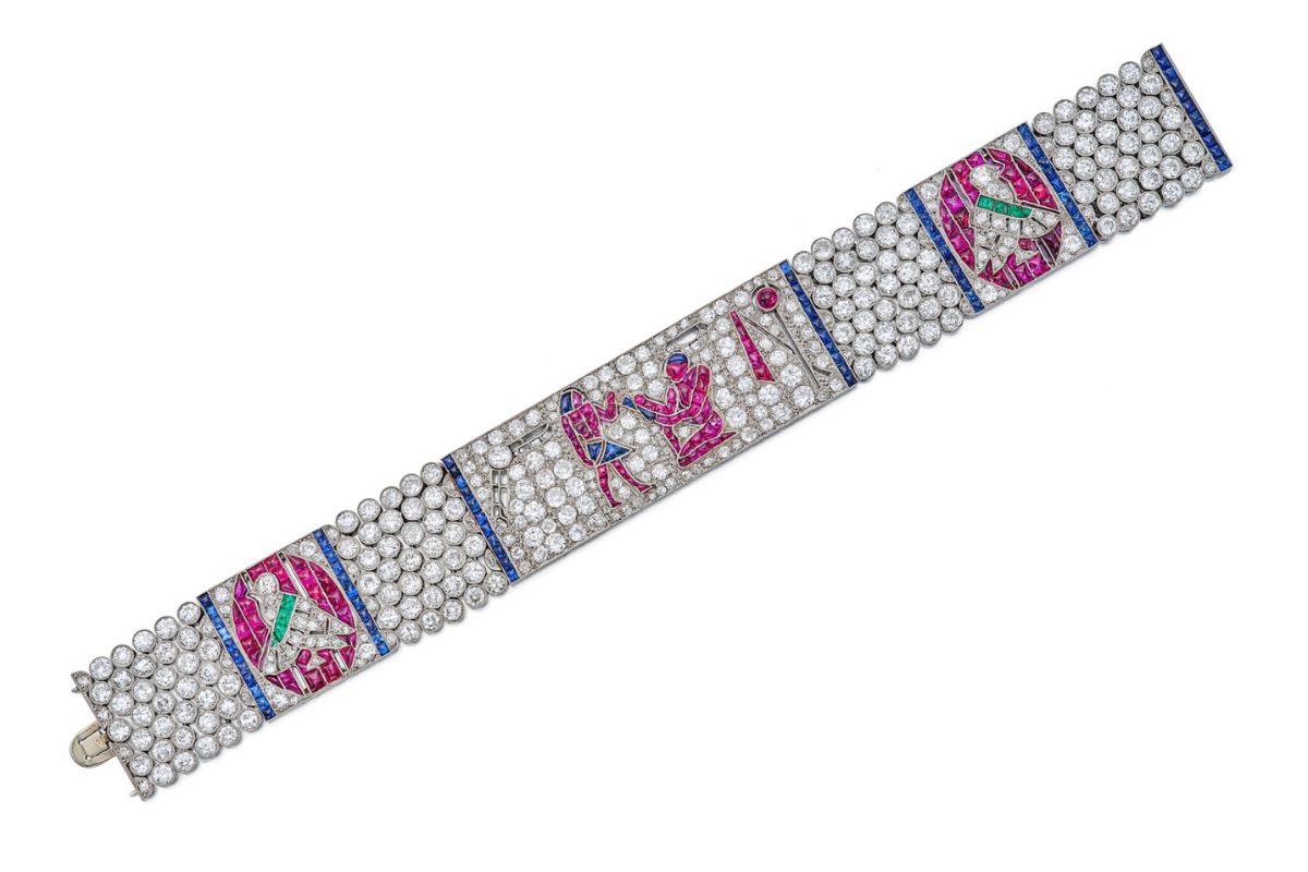 Rare and Important Colored Stone and Diamond Art Deco Bracelet by Lacloche