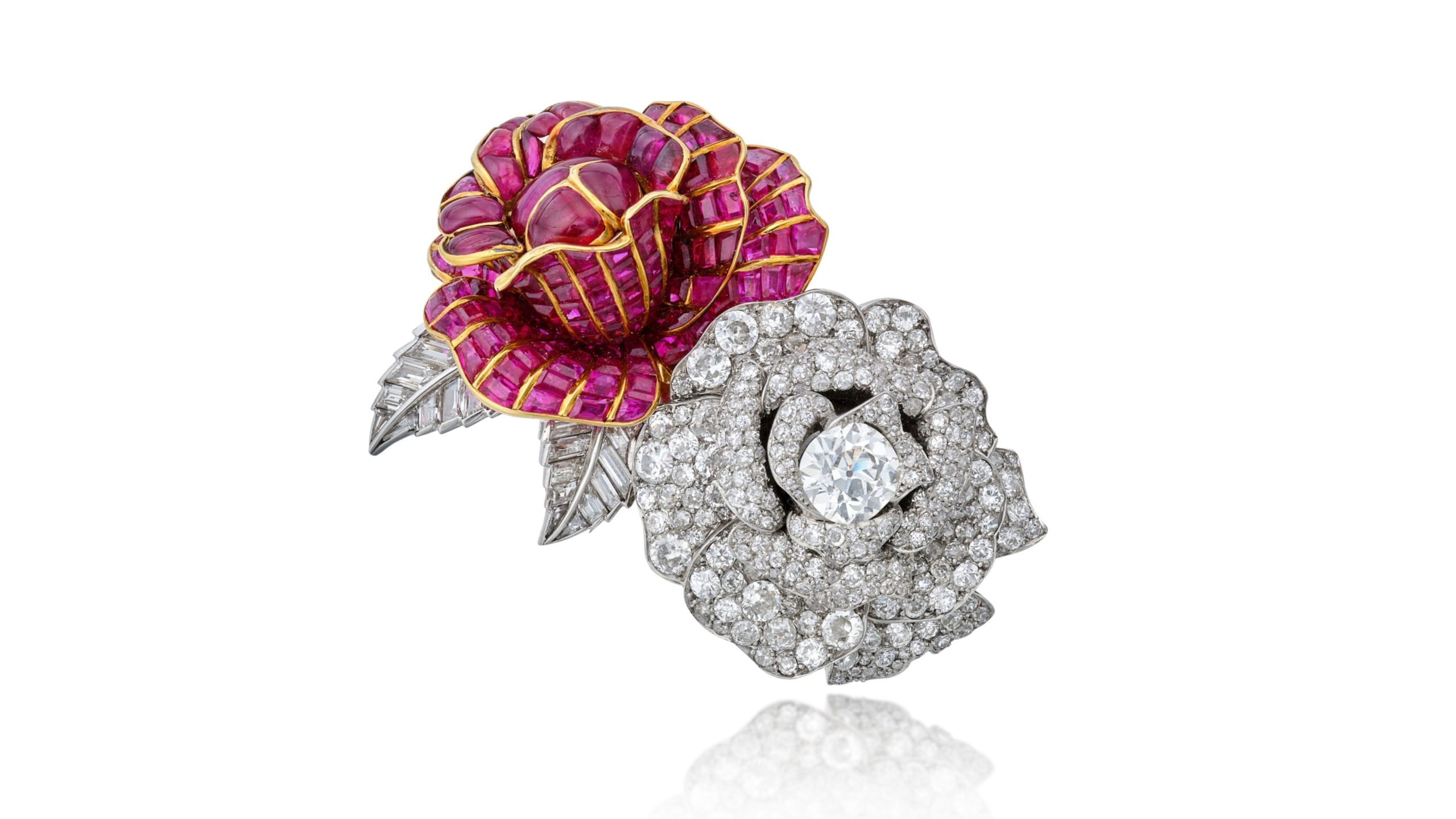 Ruby and diamond brooch by Boivin, owned by Millicent Rogers, auctioned at Sotheby's.