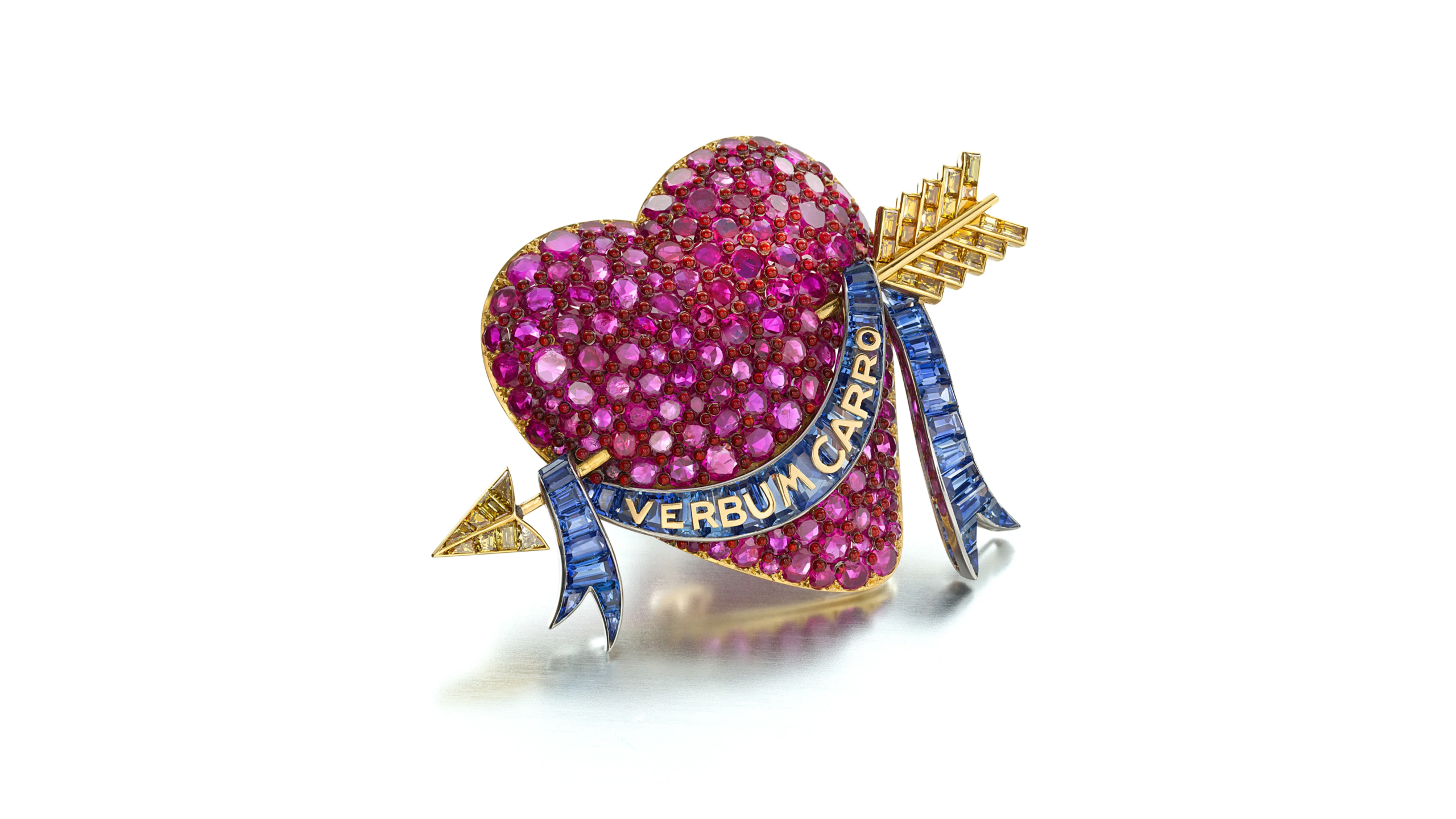 THE MILLICENT ROGERS HEART: A RUBY, SAPPHIRE, YELLOW DIAMOND, AND ENAMEL BROOCH BY PAUL FLATO, NEW YORK, CIRCA 1938