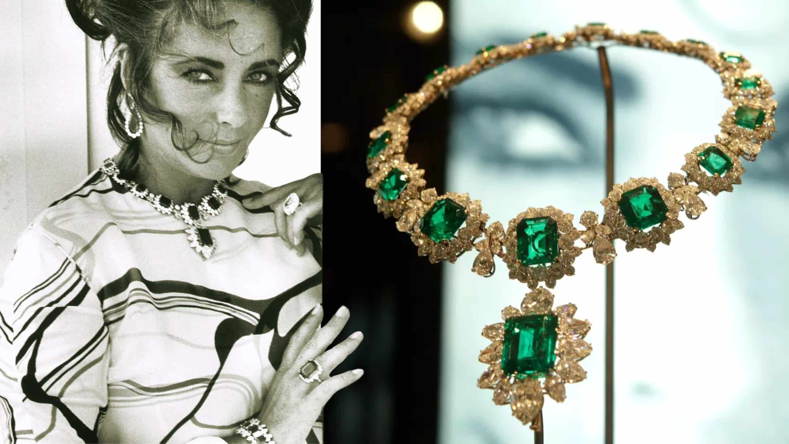 A necklace in platinum and emeralds was a wedding gift from Richard Burton in 1964.