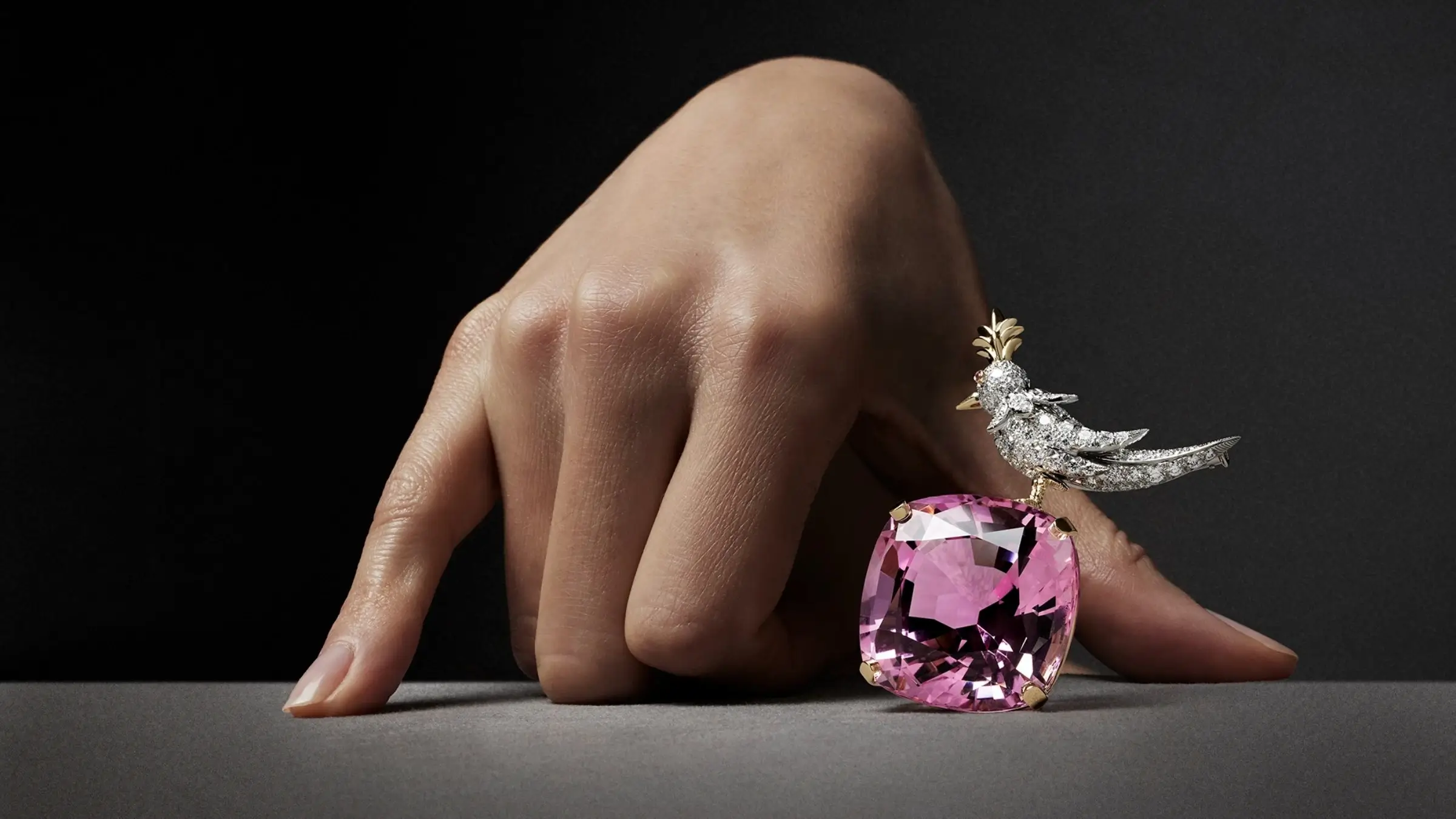 Une broche "Bird on a rock" sertie d'une magnifique kunzite