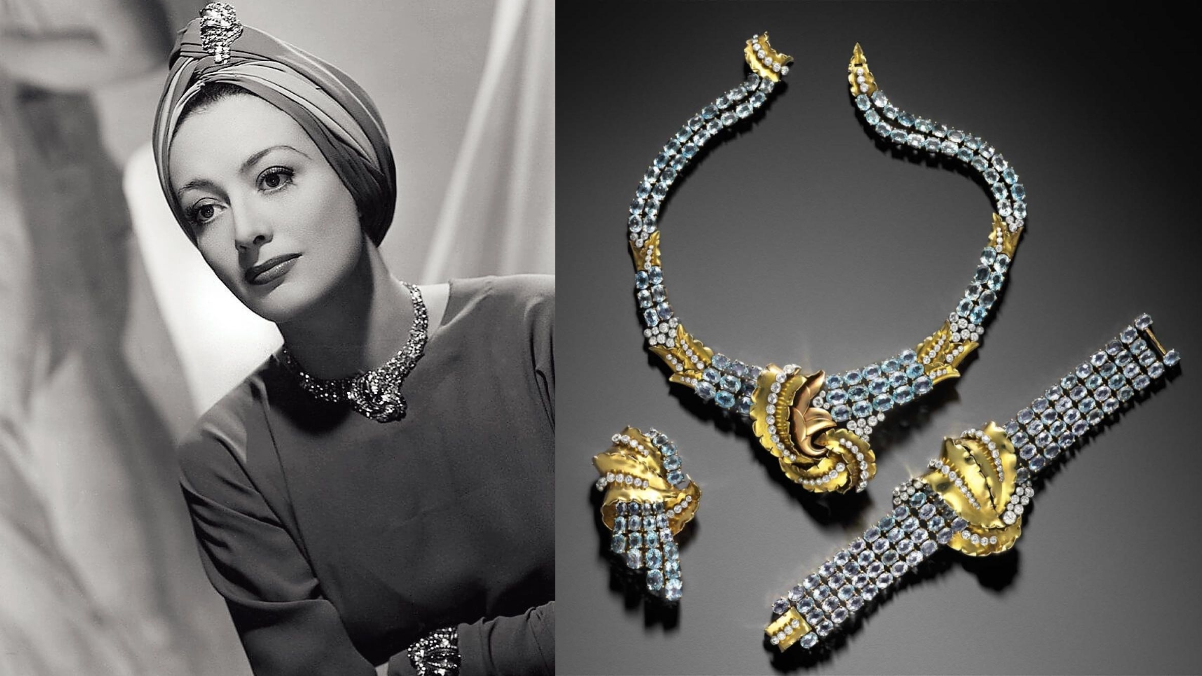 Joan Crawford Boucheron aquamarine parure, Verger Frères.1935